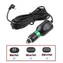 Dash Cam Charger Cable, GPS Navigator Charger, Mini USB Right Port, 12V Car & 24V Truck Power Adapter, Black, 3.5M