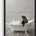 Seal in Bathtub Wall Art Print Poster, Bathroom Decor Gallery Posters Prints for Restroom Home Picture Painting Artwork (Seal, 11 x 14 inches, Unframed)