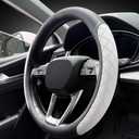 LKWLIKEI Nappa Leather Steering Wheel Cover, Elegant Diamond Checkered Design, Non-Slip wear-Resistant, Enhance Driving Comfort, Suitable for Steering Wheel Diameter 14 1/2-15 Models.Black White