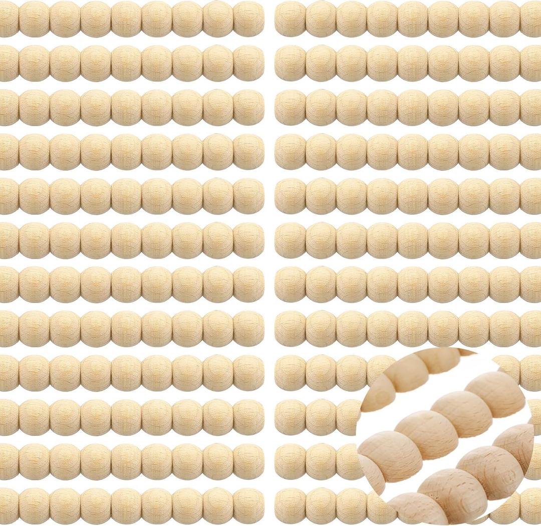 24 Pcs Decorative Beaded Wood Trim Half Wooden Beads Trim Molding 9.84 Inch Unfinished 3D Cute Decorative Bead Pearl Wood Molding for Home DIY Craft Wall Furniture Door Mirror Cabinet(25 mm)