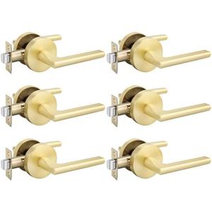 Haidms Gold Passage Door Handles, Heavy Duty Brushed Gold Interior Door Handles Closets, Zinc Alloy Doorhandles Closet Door Lever Hardware(6 Pack)
