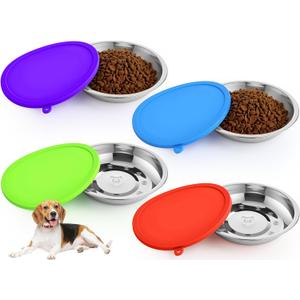 Patelai 8 Pcs Stainless Steel Dog Bowls with Silicone Lids Portable Food and Water Dishes for Pets Sealable Containers for Small Medium Dog Cat Indoor, 6.3 Inch (Red,Blue,Green,Purple)
