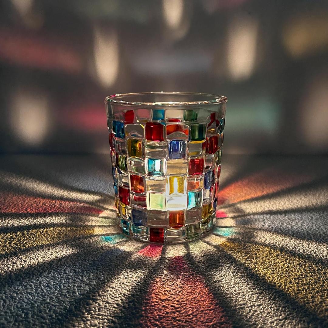 Tealight Candle Holder, Colored Clear Glass Candle Holder for Table Centerpieces, Vintage Mosaic Tealight Holder Glass Candle Jar for Christmas, Birthday, Home Decor
