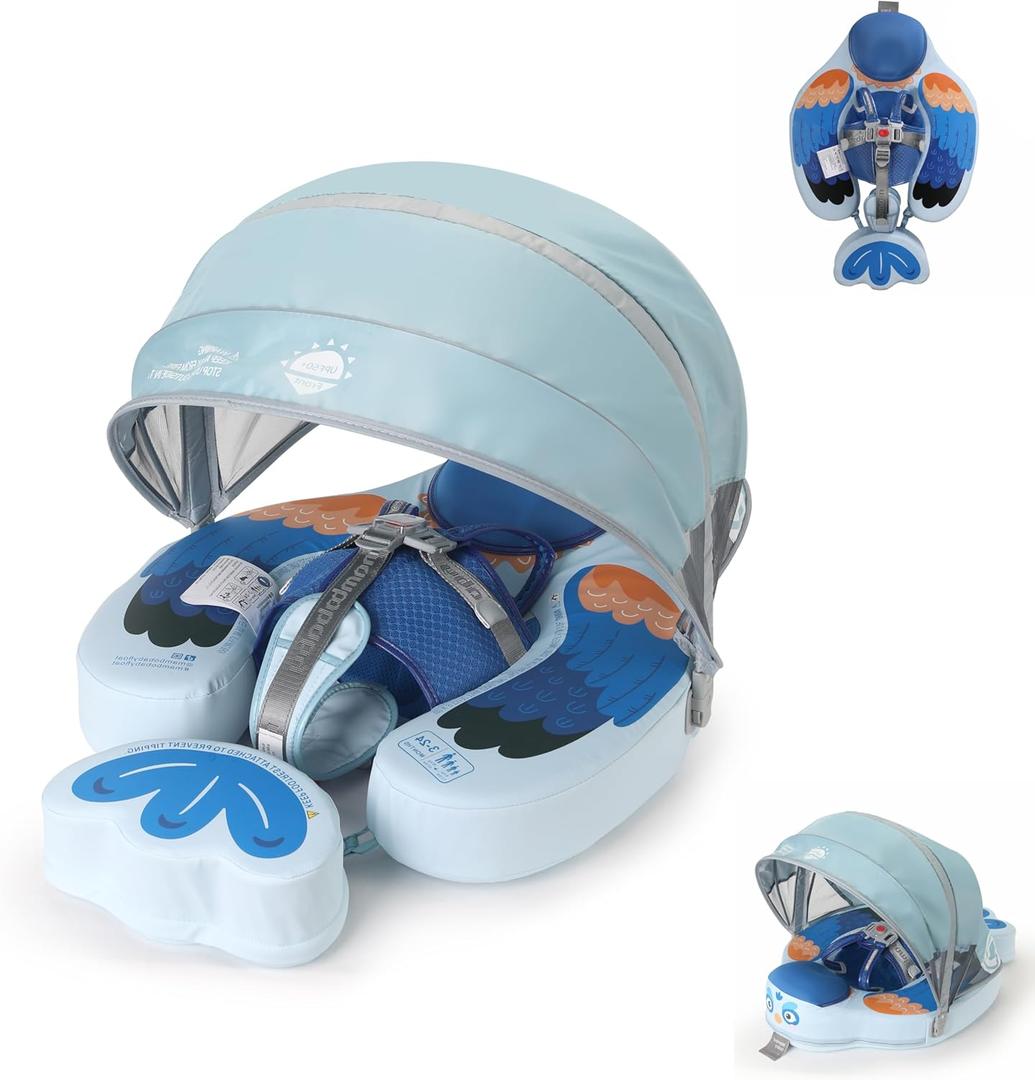 2025 New Baby Swimming Float Mambobaby Float Non-Inflatable Infant Pool Floats, Swimming Floaties with Improved 3D Canopy & Tail, Never Flip Over (Z06BBlue-Z06BBCTLOHMQ01Z06)