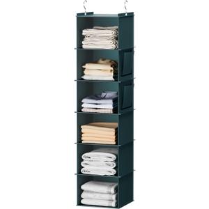 YOUDENOVA Hanging Closet Organizer, 6-Shelf Closet Hanging Storage Shelves, Green