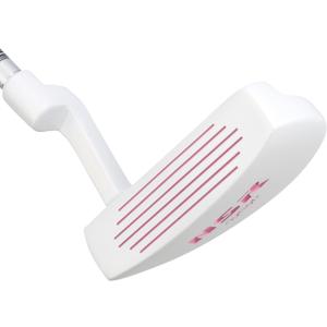 PGM Kids Junior Putter Golf Club Left Handed with Alignment Line | Age 8-12 Soft Grip Stainless Steel Mallet Putter with Enhanced Control and High Forgiveness, White Pink, 27 Inches,  Size 4'0"- 4'5", 