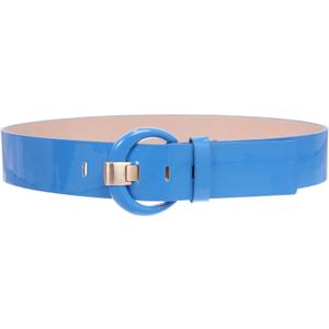 Beltiscool Women's 2" Wide High Waist Patent Leather Fashion Round Belt (Blue, L)