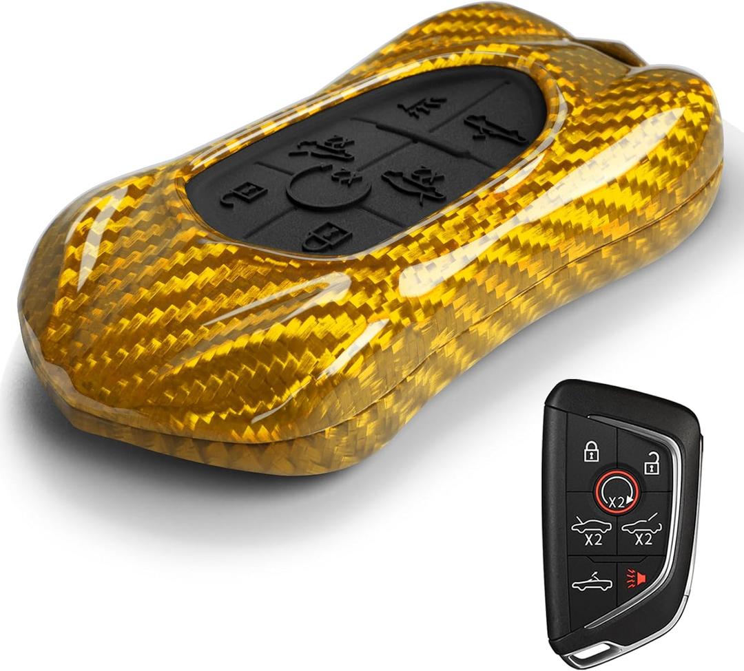 T-carbon Key Fob Cover Compatible with Corvette c8 Z51 Z06 2020-2026 Real Glass Fiber Key Fob Protector Compatible with Corvette C8 Stingray Entryless Key Shell, Yellow
