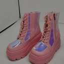 Cape Robbin Radio Holographic Platform Ankle Boots with Chunky Block Heels for Women Size 9