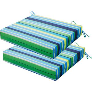 Outdoor Chair Cushions Set of 2, 18.5 x 16 Inch Patio Chair Cushions for Outdoor Furniture, Water Resistant Outdoor Patio Chair Cushions with Non-Slip Ties(Blue & Green Pinstripe)