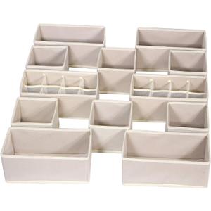 12 Pack Foldable Drawer Organizer Dividers Cloth Storage Box Closet Dresser Organizer Cube Fabric Containers Basket Bins for Underwear Bras Socks Panties Lingeries Nursery Baby Clothes Beige
