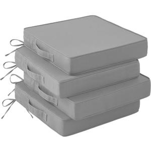 Patio Chair Cushions, 19" x 19" x 3" Outdoor Chair Cushions Set of 4, Waterproof Outdoor Cushions for Patio Furniture, Outdoors Seat Cushions Set of 4 with Handle and Ties, Light Grey