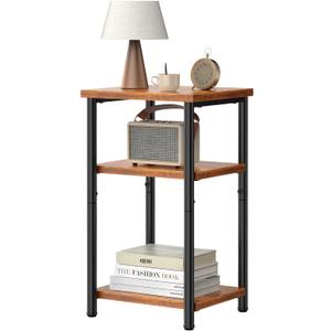 OLIXIS 3-Tier Small Side Table for Small Spaces, Bedroom Nightstand
23'' Tall Bedside Table with Open Shelf and Adjustable Feet for Living Room, Bedroom, Office, Dorm, Walnut Brown