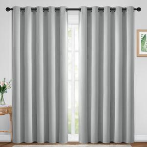 Yakamok Blackout Curtains Room Darkening Thermal Insulated Window Panels,Solid Grommet Top Drapes for Bedroom/Living Room(70Wx84L, Light Grey, 2 Panels)
