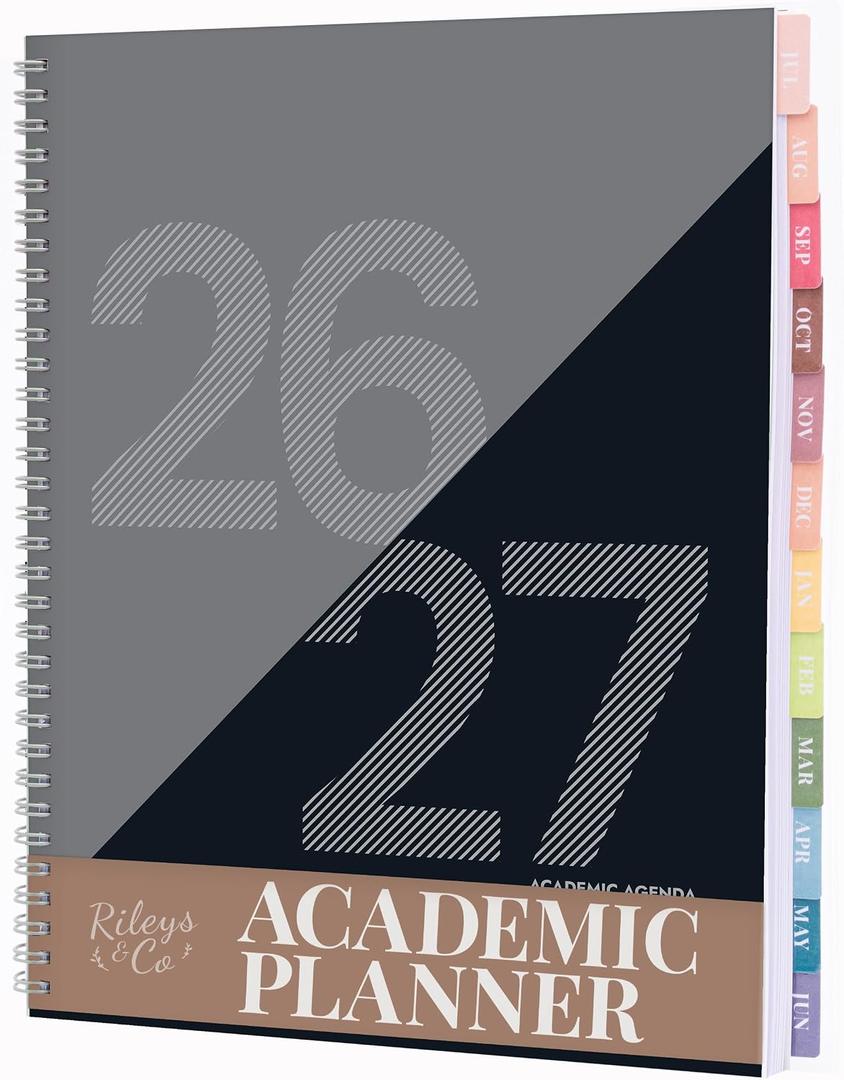 3 x Rileys Academic Planner 2026-2027, Daily, Weekly & Monthly Planner, July 2026 - June 2027, Student Notes Pages, Twin-Wire Binding, Weekly Agenda for School & Work (8.5 x 11-Inches, Geographic, Black)