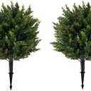 Artificial Cedar Topiary Ball Tree with Ground Spike 27.5", Set of 2 Outdoor Faux Plants UV Resistant Fake Bushes Shrubs for Garden, Yard, Porch, Patio Decor