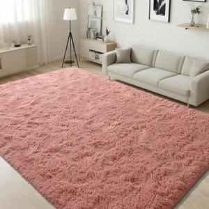 ISEAU Fluffy Rug Carpets Soft Shaggy Area Rugs Indoor Floor Mats for Kids Room Fuzzy Carpet Comfy Cute Nursery Mat Bedside for Boys Girls Bedroom Living Room Home Decor, 6ft x 9ft,Blush
