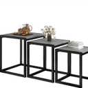 Nesting Table Set of 3 Side Tables, Modern Coffee Table Stacking End Table with Metal Frame (A-Square, Grey)