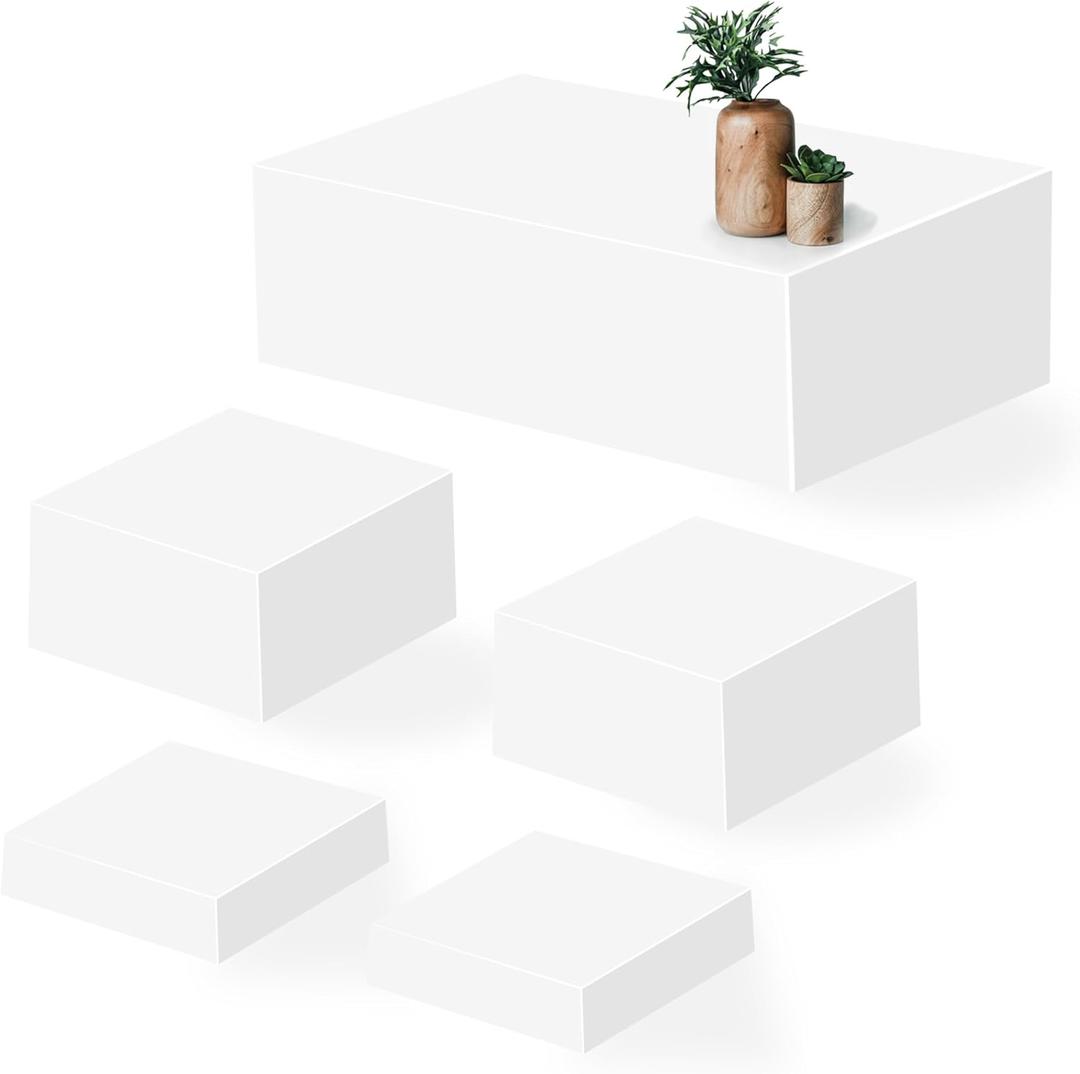 Large Buffet Risers Set of 5, 16"x8"x5" Display Stands, White Acrylic Food Risers for Party, Dessert Table, and Catering, Nesting and Stackable Display Risers