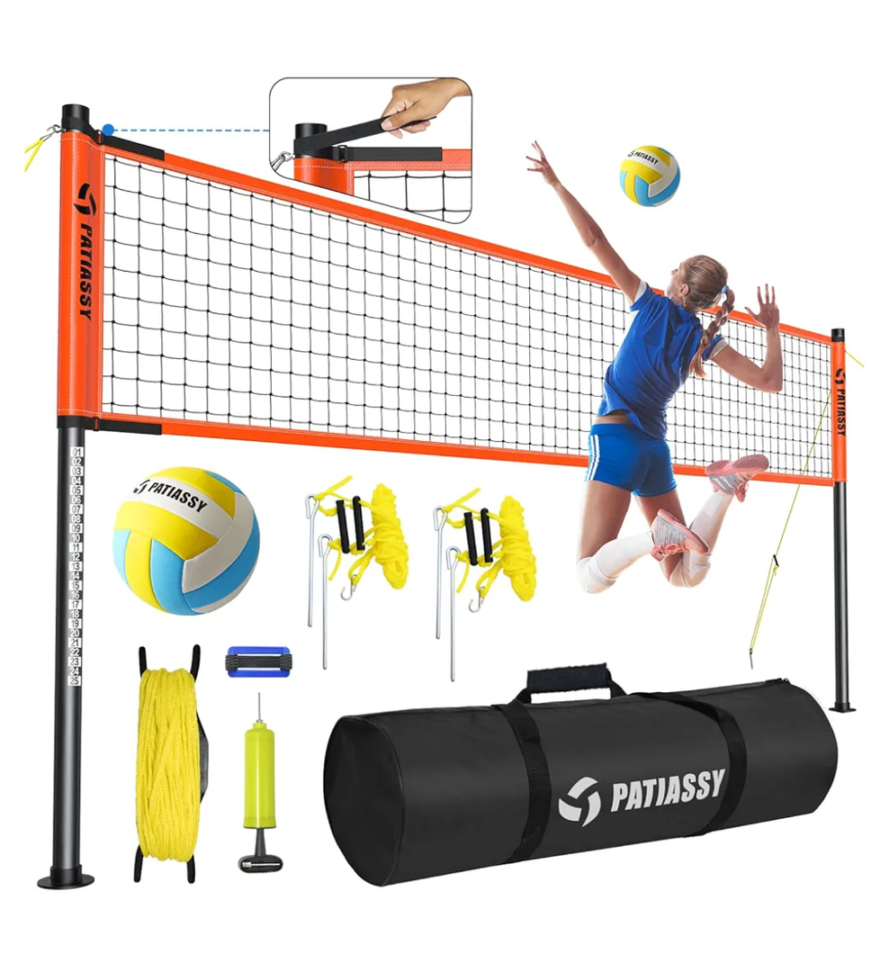 Outdoor Portable Volleyball Net Set System for Backyard - Quick & Easy Setup Adjustable Height Poles, PU Volleyball, Pump and Carrying Bag
