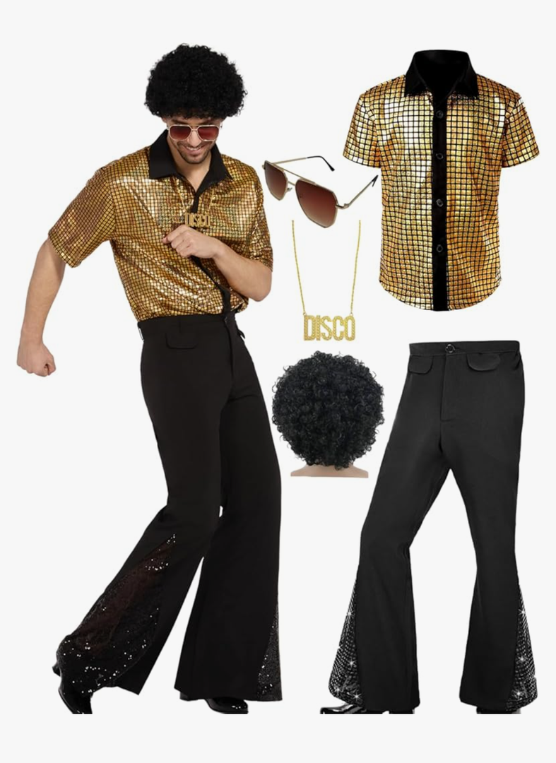 Mens 70's Disco Outfit Retro 70s Mens Costume for Adults Perfect 70's Theme Clothes for Parties, Size XL
