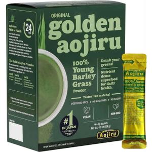 Golden Aojiru Original - Young Barley Green Grass Juice Powder with Rich Dietary Fiber, 100% Japanese Grown - Ready-to-Use 0.1 oz. (3g) Individual Packet 46pcs - Vegan, Non-GMO, and Gluten Free, No BB Date