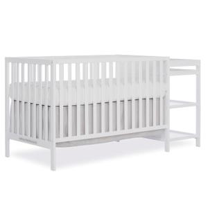Dream On Me Synergy 3-in-1 Convertible Full-Size Baby Crib & Changer, White, Open Storage, GreenGuard Gold & JPMA, Pinewood, Converts to Day & Toddler Bed, 4 Mattress Heights, 1 Changing Pad,