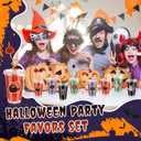 100 Pcs Halloween Party Favors Gift Cups Filler for Student, Trick or Treat Plastic Cups with Lid Silly Straw and Raffia for Classroom Gift Halloween Party Goodie Bag Decoration(Classic,Black)