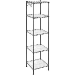 SONGMICS 5-Tier Bathroom Shelf, Storage Rack for Small Space, with 5 PP Shelf Liners, Removable Hook, Extendable Design, Ink Black and Translucent ULGR23BK
