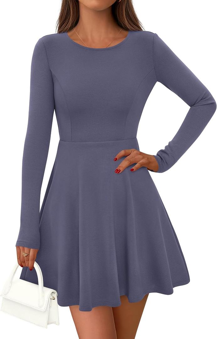 PRETTYGARDEN Womens Long Sleeve Cocktail Mini Dress 2026 Fall Crew Neck A Line Homecoming Party Short Dresses Elegant Classy (S)