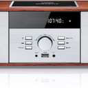 Vintage Style Home CD Player with Bluetooth, FM Radio, USB Port for MP3 Playback, Aux-in, Earphone Port, 30W Nostalgic Wood Home HiFi Stereo System