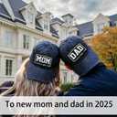 Funny Mom and Dad Est 2025 Hats, Gifts for New Parents, New Mom and Dad Hats, 3D Embroidered Adjustable Baseball Cap (Black, XXL)