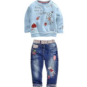 MAXIMGR Toddler Girl Clothes Baby Girl Outfits Cute Long Sleeve Cartoon Top + Jeans Pants Fall Winter Girls Clothing Sets, 120