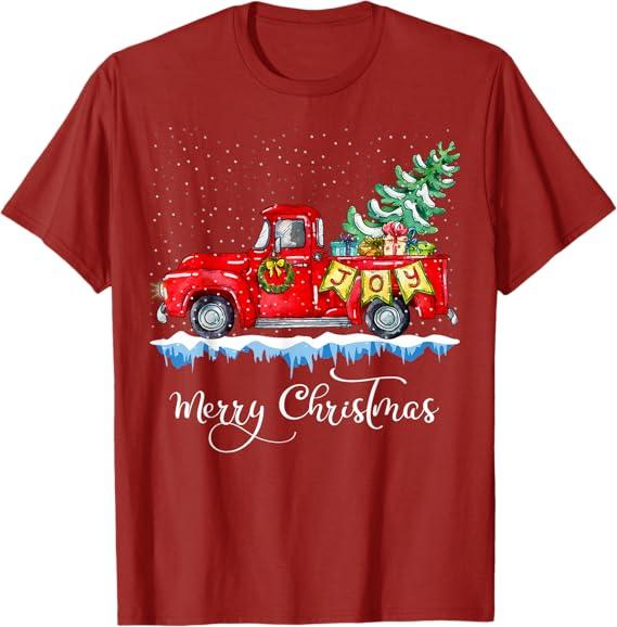 Vintage Merry Christmas Red Truck Old Fashioned Christmas T-Shirt, L