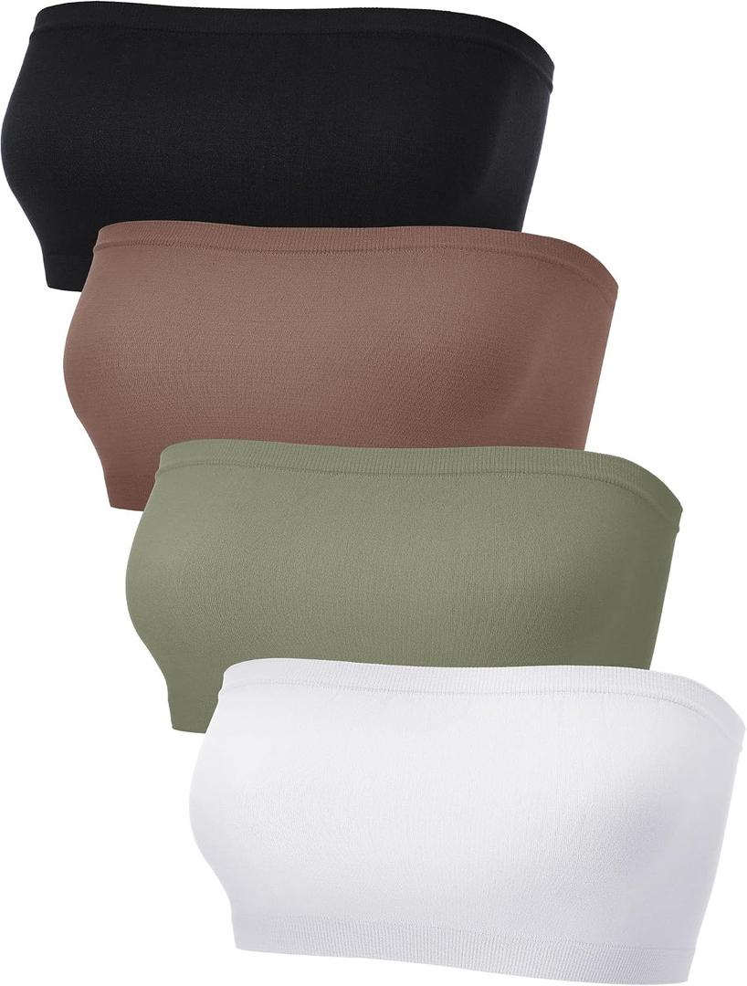 4 Pieces Women's Bandeau Bra Strapless Bralette Seamless Bandeau Non-Padded Stretch Top Bra (S)