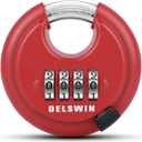 DELSWIN Outdoor Combination Padlock - 4 Digit Heavy Duty Disc Lock with Hardened Shackle, Combo Padlock for Gate, Storage Unit, Fence(25/64" Shackle, Red, 1Pcs)