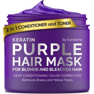 Sunatoria Keratin Purple Hair Mask - Deep Conditioner For Color Treated Locks - Repair & Nourishment Treatment For Bleached, Brassy Hair - Blue Hair Mask, No Yellow Tones - Blonde Hair Purple Toner