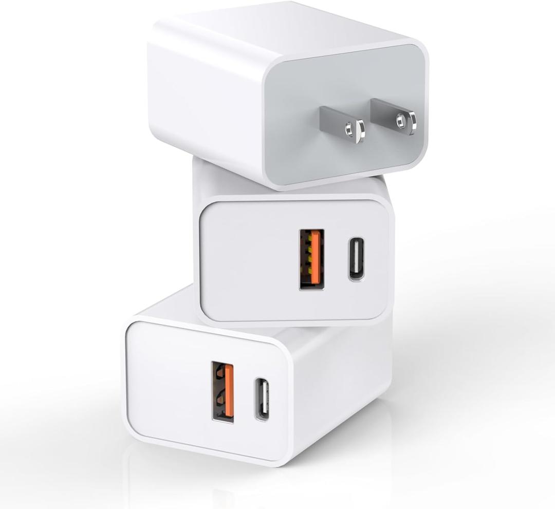 3 Pack Apple USB C Wall Charger,20W iPhone 17/16 Dual Port QC + PD 3.0 Power Adapter Double Fast Plug Charging Block for Apple iPhone 17/17 Pro/16/16 Pro/Pro Max/Plus/15/14/13/12/11/XS/XR/iPad,AirPods