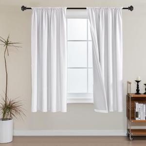 H.VERSAILTEX Thermal Insulated 100% Blackout Curtains with White Liner Full Noise Reducing Rod Pocket Curtain Panels Total Heat Blocking Drapes for Summer, 52 x 54 Inch, 2 Panels, White