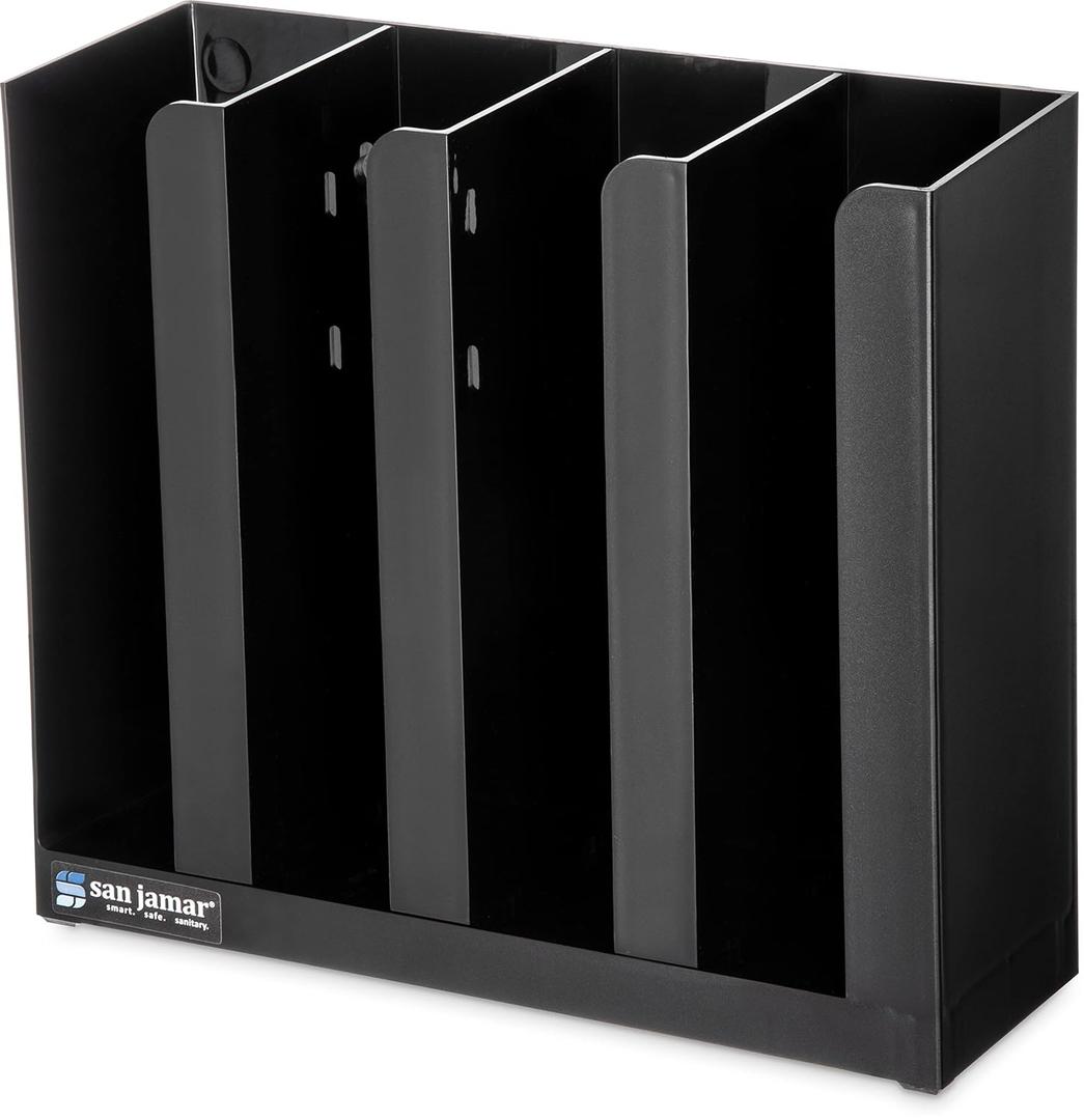 San Jamar Portion Cup and Lid Organizer Fits 2-3" Cups and Lids with Removable Dividers for Kitchen, Restaurant, and Fast Food, Plastic, 10 x 11.5 x 3.75 Inches, Black