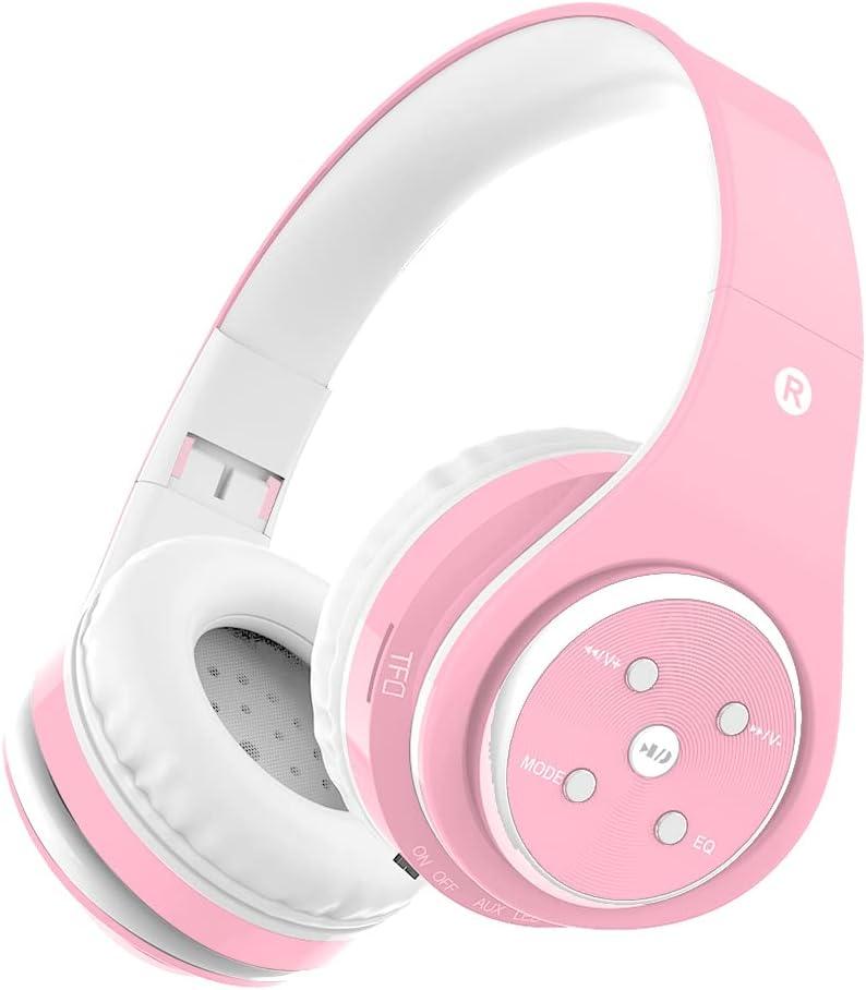 Kids Bluetooth Headphones 85db/110db Volume Limit Wireless/Wired Aux Port Foldable Noise Protection Over-Ear Build-in Mic Headphones for Kids Adults Travel School Phone Pad Tablet PC Pink (Light Pink)