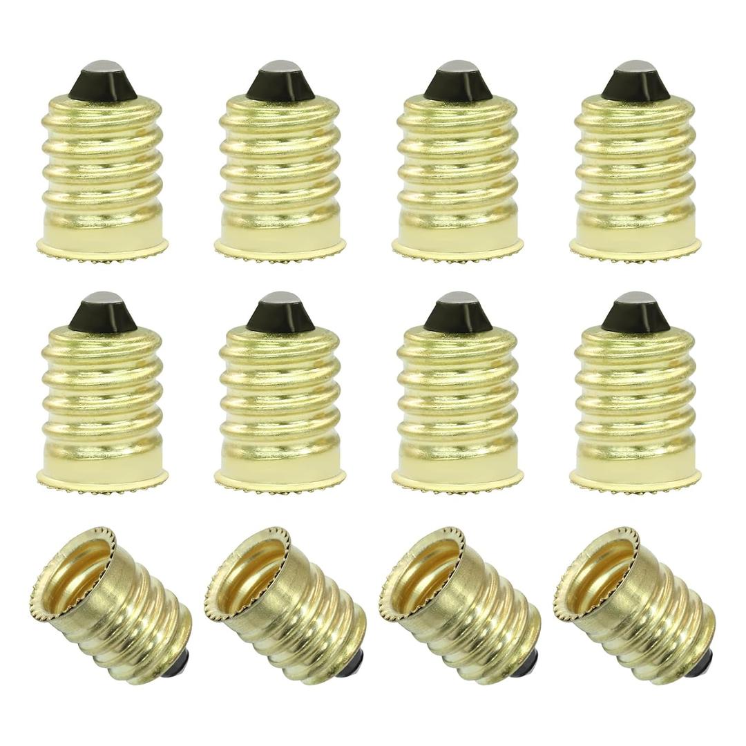 Pure Copper E14 to E12 Adapter Converter, European to Candelabra Screw Light Socket Reducer, 12Pcs Gold Lamp Bulb Adapter