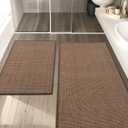 YIHOUSE Bathroom Rugs Sets 2 Pieces, Coffee Ultra Thin Bath Mats Fit Under Door, Absorbent Quickly Dry Rubber Backing Braided Bath Mat Set, Non Slip Washable Bath Rugs Mat for Bathroom Floor, Coffee