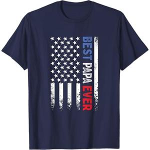 Father's Day Best Papa Ever with US American Flag T-Shirt, Size L