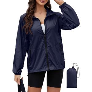 PITINAN Lightweight Rain Jacket Women Packable Wind Breaker Light Rain Jacket Women Waterproof Travel Raincoat S-XXL (Blue, S)