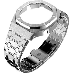 44mm All Stainless Steel Watch Bezel & Band Set for GA2100/GA2110/GAB2100  Replacement Accessories for Mens Casio Watches (Silver metal set)