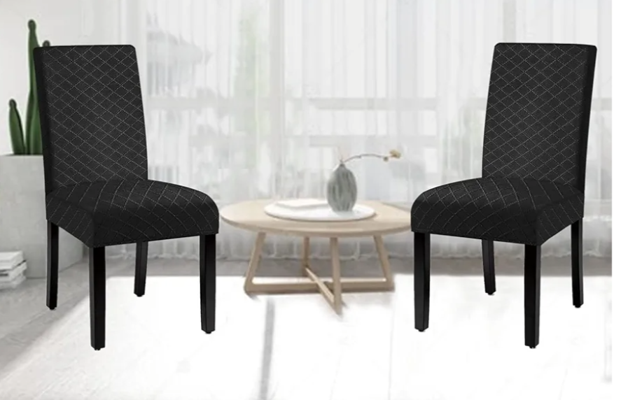 Dining Chair Cover,Spandex Fabric Fit Stretch Chair Slipcover,Removable Washable Jacquard Parsons Chair Covers (Black,Set of 2)