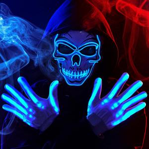 JOYIN Halloween LED Skull Mask with Light Up Gloves, Blue Scary Glow Up Skull and Glow in The Dark Skeleton Mask for Adult Men Women Halloween Cosplay Costumes Accessories, Party Dress Up Prop