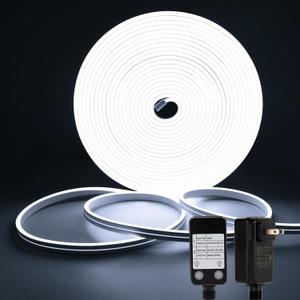 DBFAIRY 33Ft LED Neon Rope Lights, 24V Dimmable LED Strip Lights DIY Flexible Silicone Waterproof Neon Strip Lights for Bedroom Gaming Bedroom Outdoor Decor (Cool White)