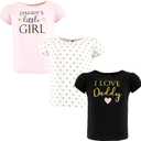 Hudson Baby Unisex Baby Short Sleeve T-shirts (3T, Girl Daddy), Pack of 2, Black And White With Golden Hearts